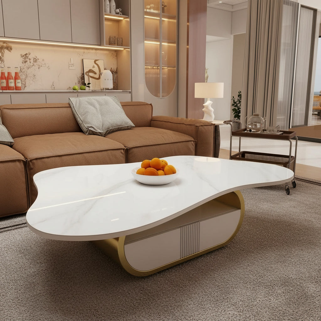 Nimbus Coffee Table Gold styled in a living room