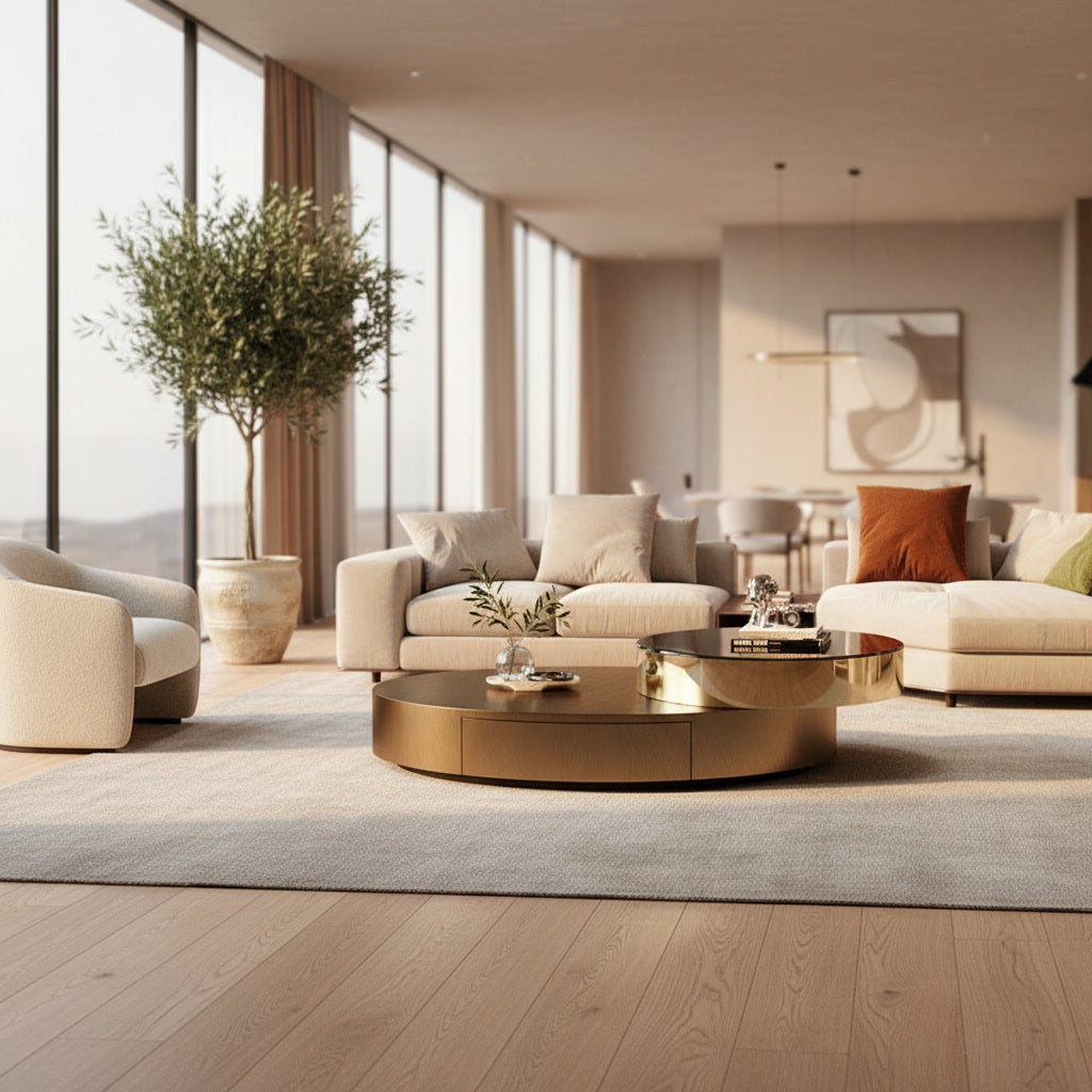 Doria Oval Coffee Table - styled in an open-plan living room