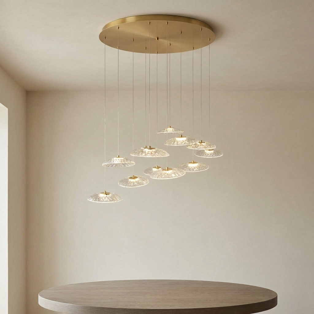 Lotus Rippled Glass Pendant styled in a dining