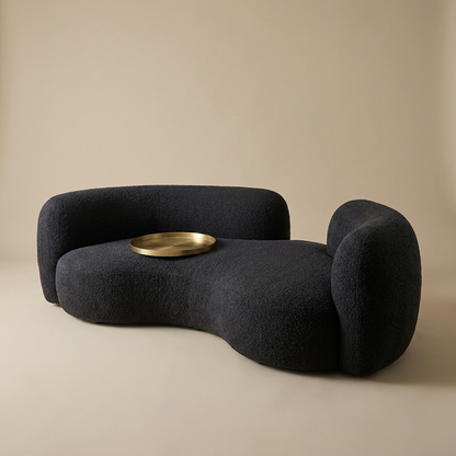 Luca curved sofa, black lamb wool