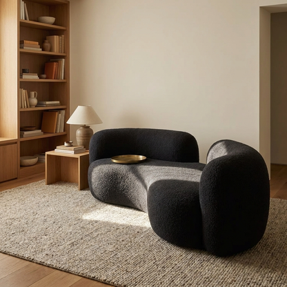 Luca curved sofa styled in a study
