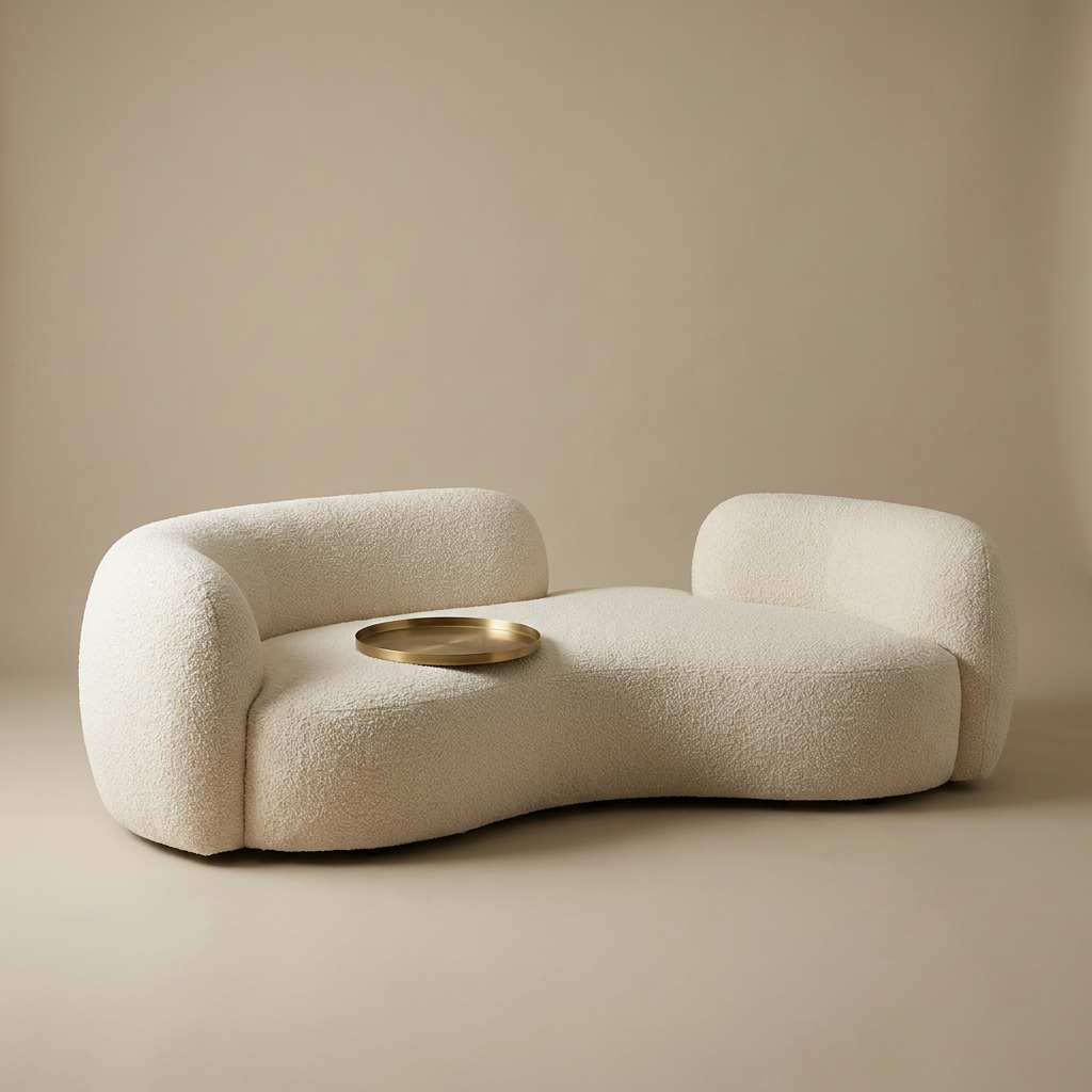 Luca curved sofa, off-white lamb wool
