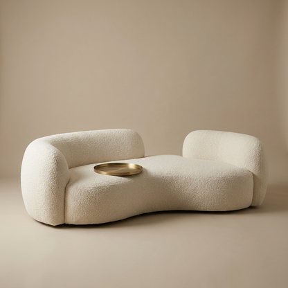 Luca curved sofa, off-white lamb wool