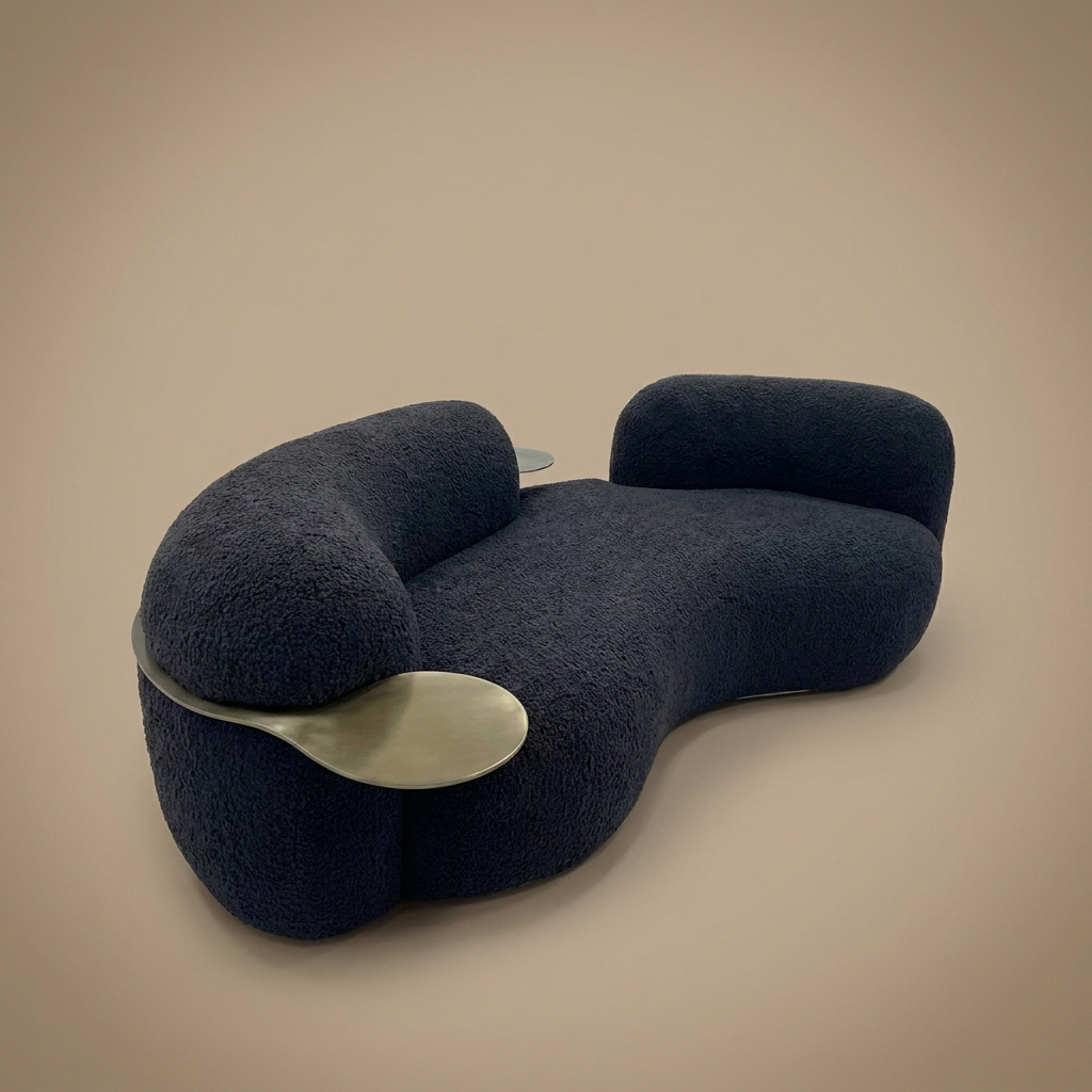 Luca Curved Sofa — Black Lamb Fleece