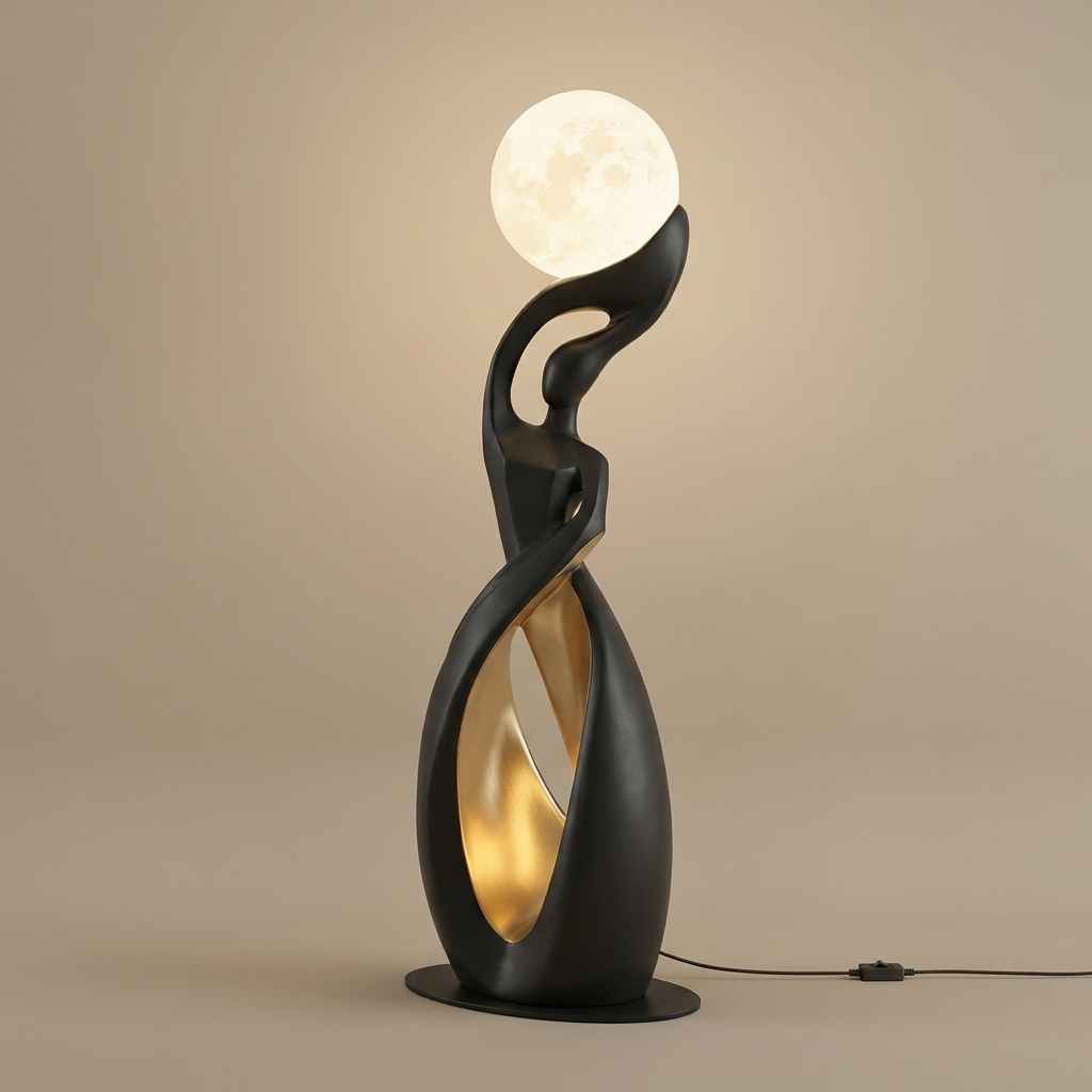 Lyric floor lamp, black-gold