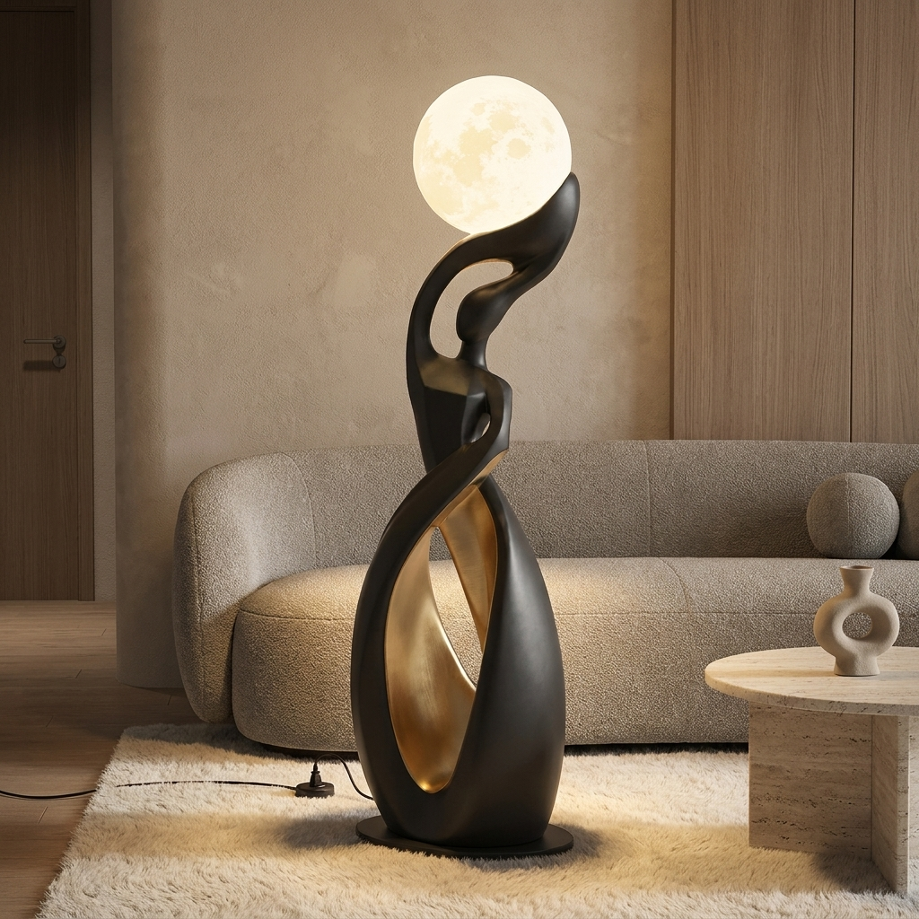 Lyric floor lamp styled in a living room