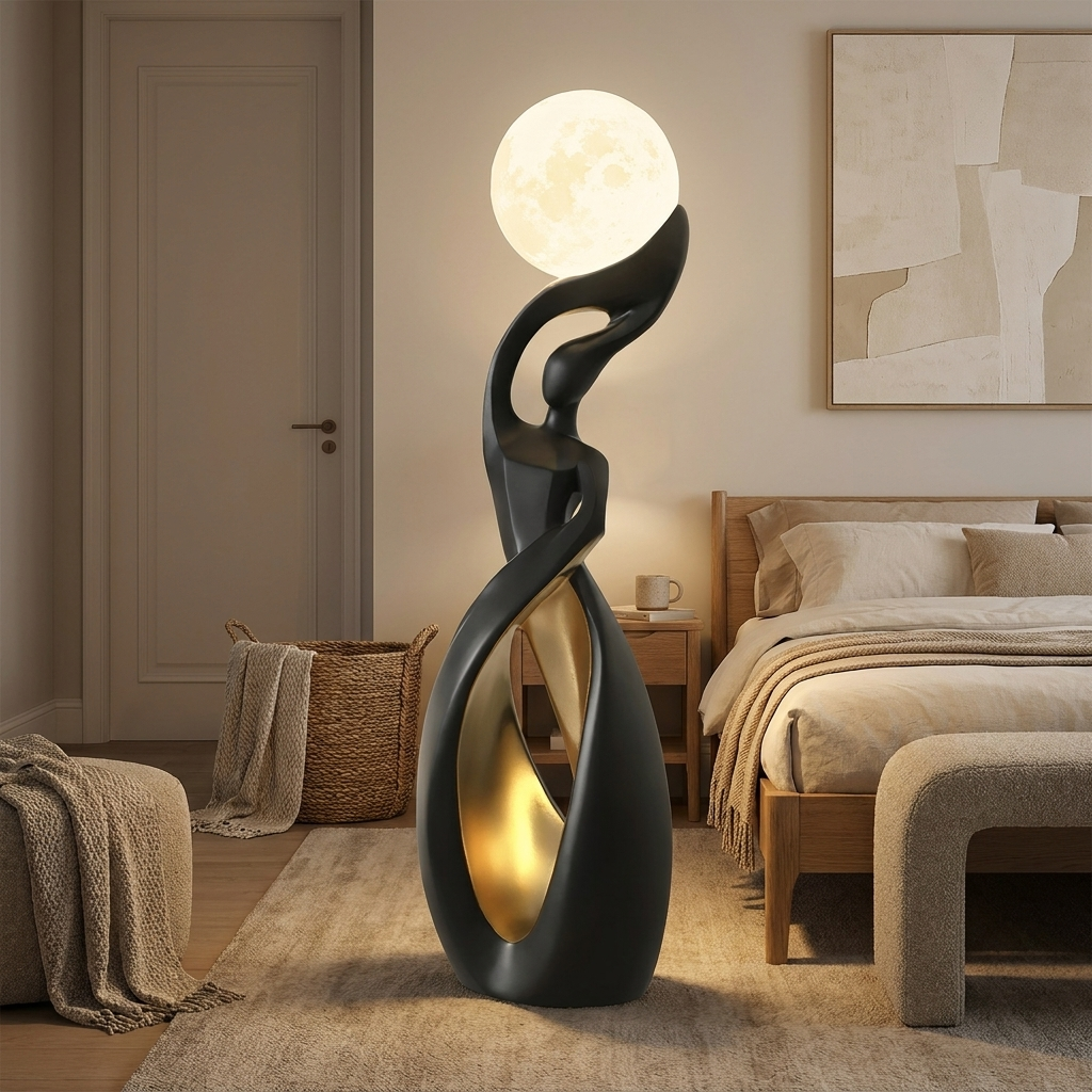 Lyric floor lamp styled in a bedroom