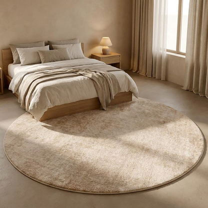 Mocha rug styled in a bedroom