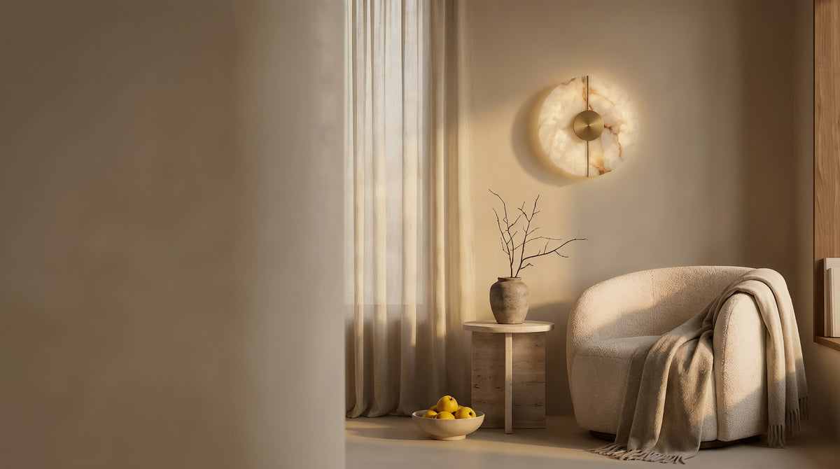 Monvara fall hero, alabaster sconce corner