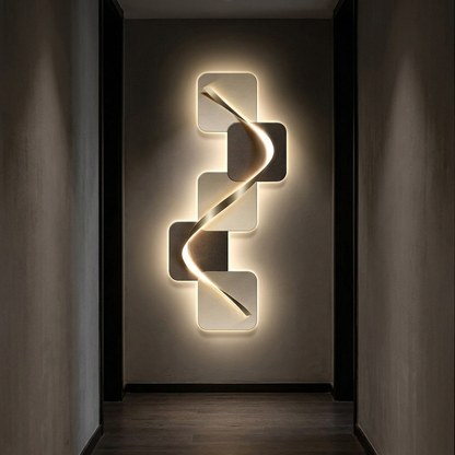 Muro wall art, lit at night