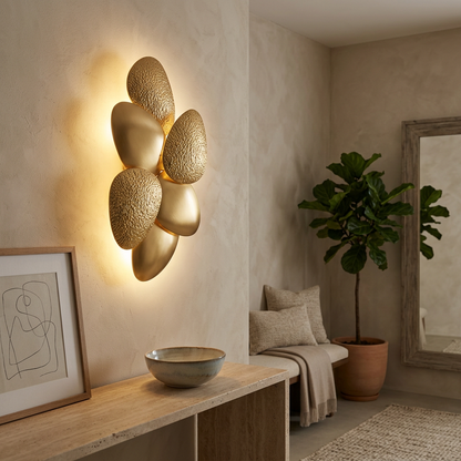 Nacre wall sconce styled in a foyer
