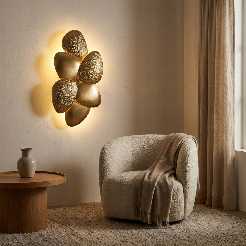 Nacre wall sconce styled in a living room