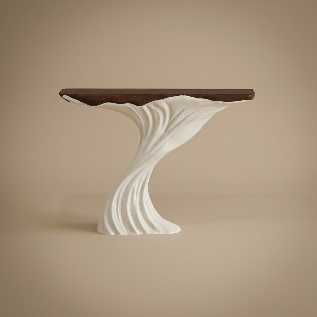Noor console table, ivory & walnut