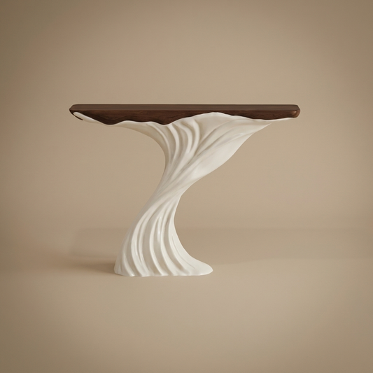 Noor console table, ivory & walnut