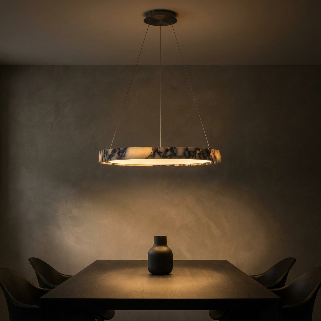 Ondine pendant, lit at night