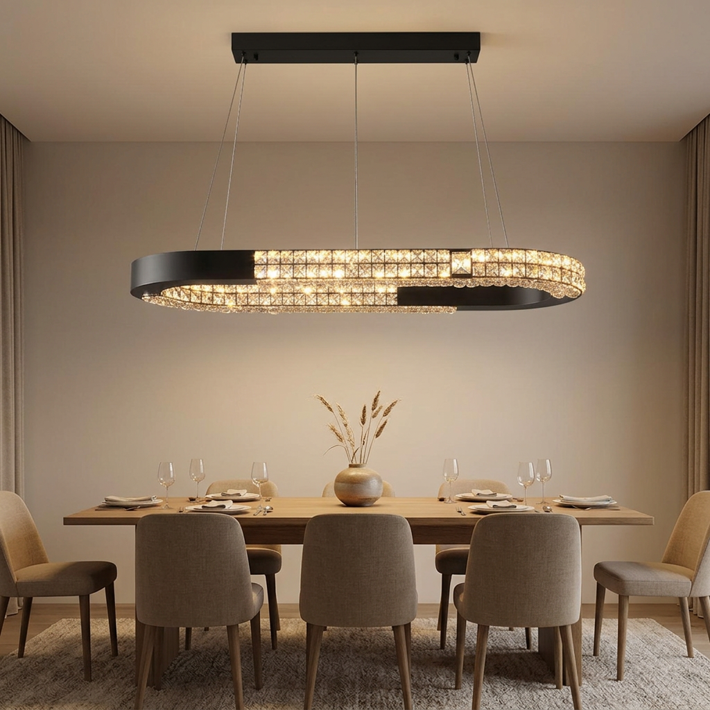 Orin linear pendant styled in a dining room
