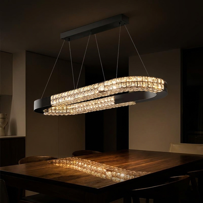 Orin linear pendant, lit at night