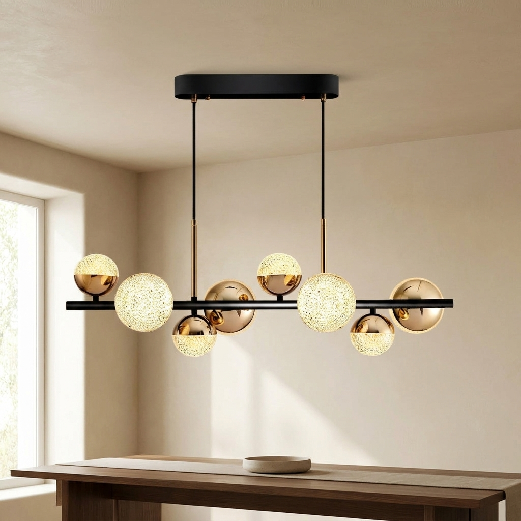 Orion Gilded Orb Chandelier styled in a dining