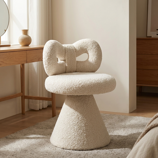 Petra vanity stool styled in a bedroom
