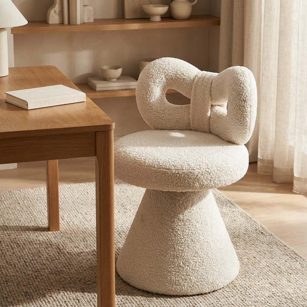 Petra vanity stool styled in a study