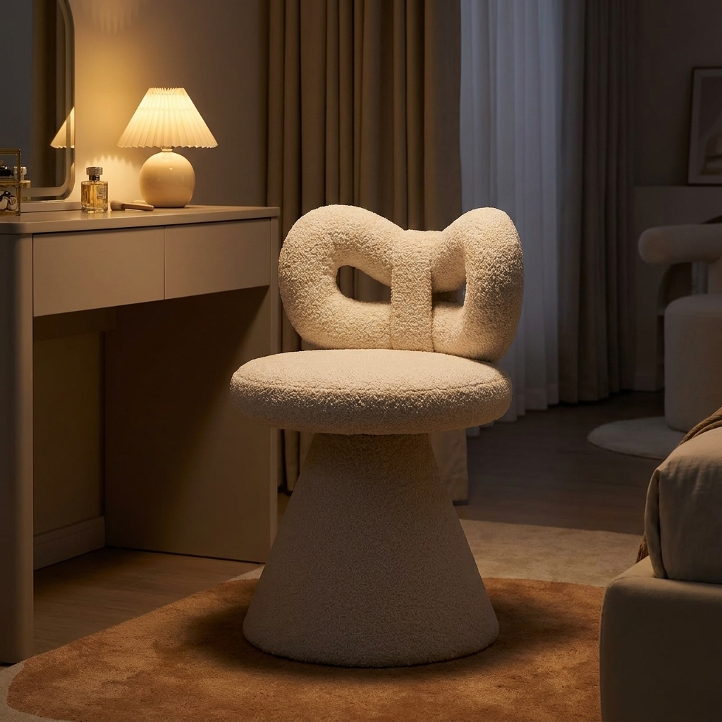 Petra vanity stool, lit at night