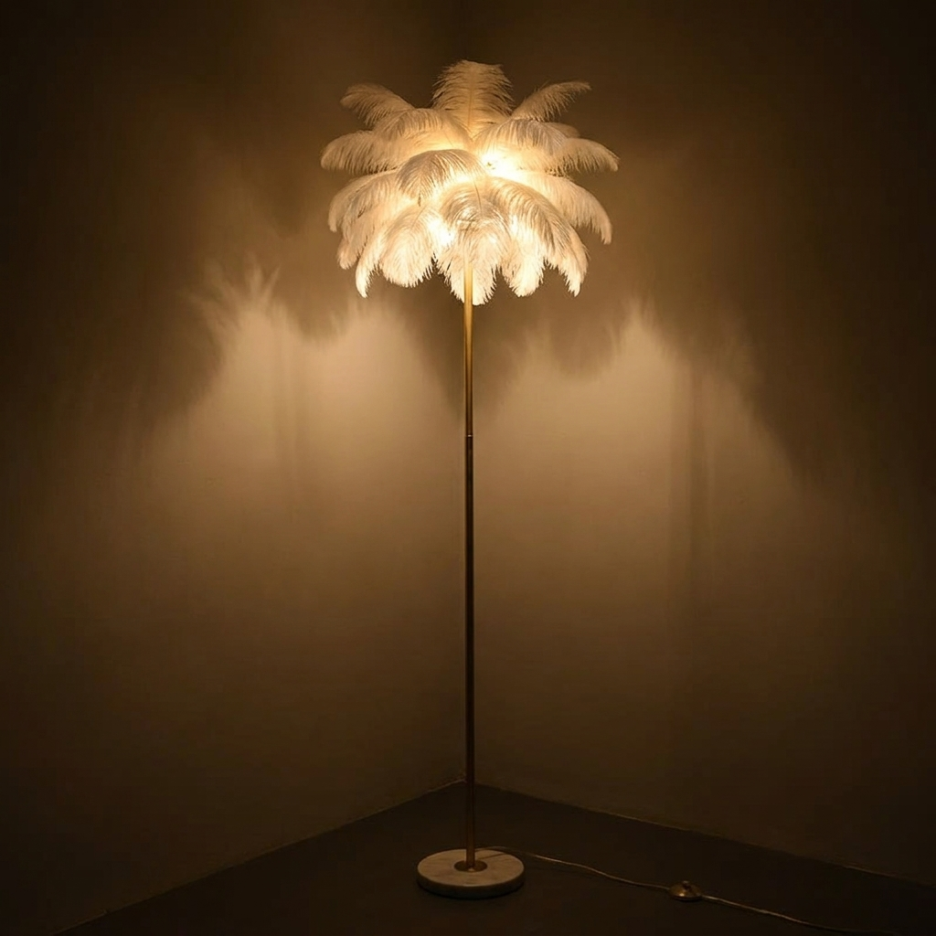 Pluma floor lamp, lit at night
