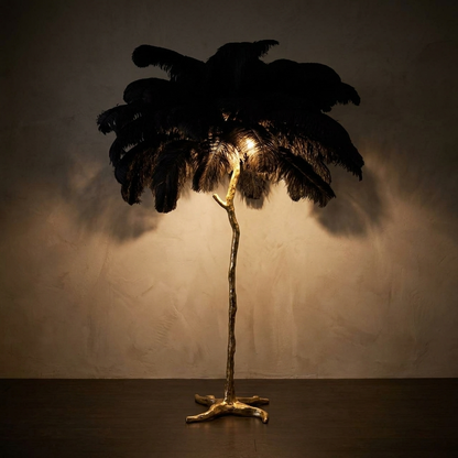 Plume floor lamp, lit at night