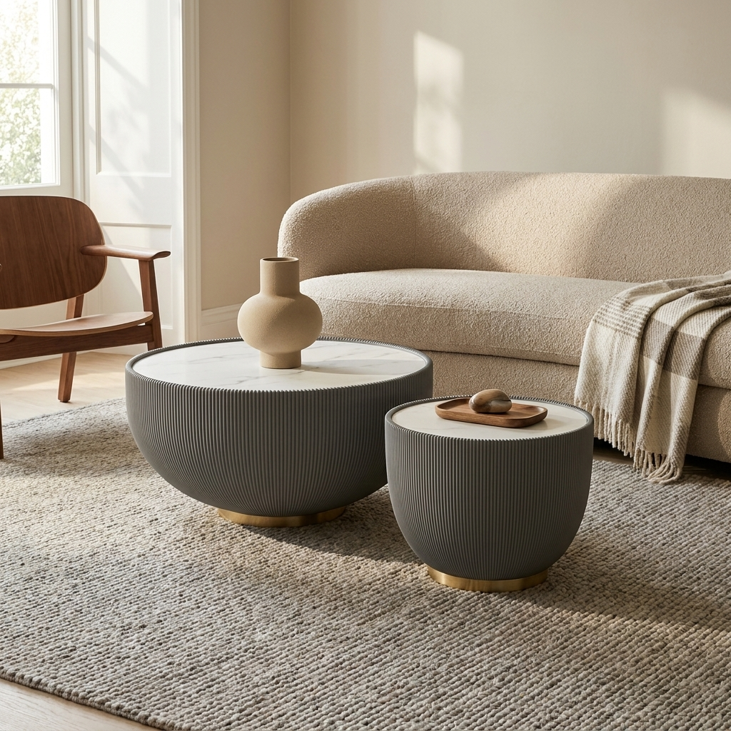 Halo Nesting Tables styled in a minimalist living space