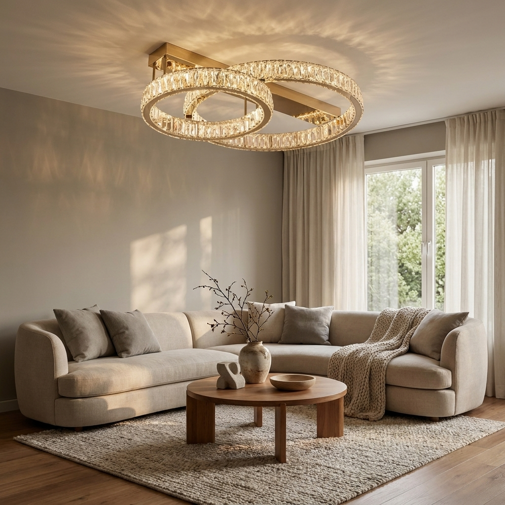 Selby flush ceiling light styled in a living room