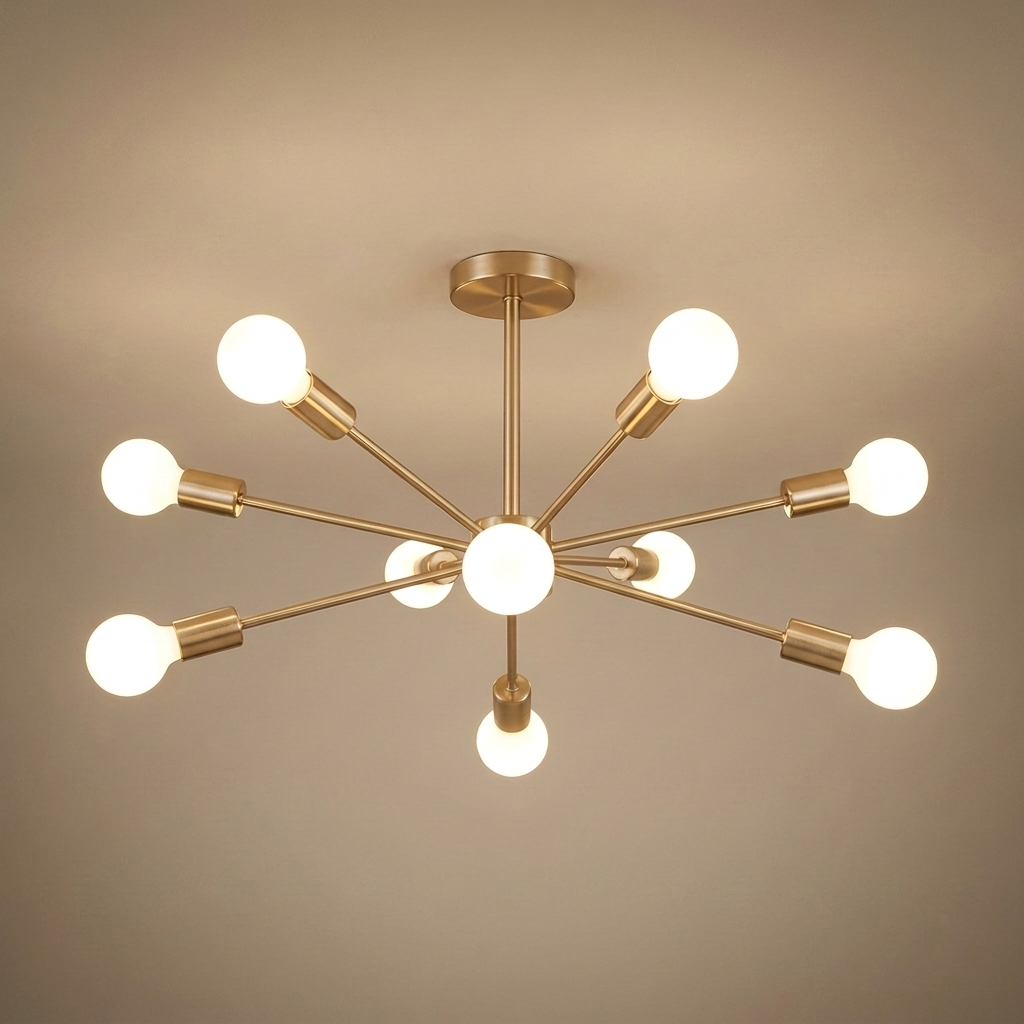 Cavell semi-flush ceiling light, black 6 orbs