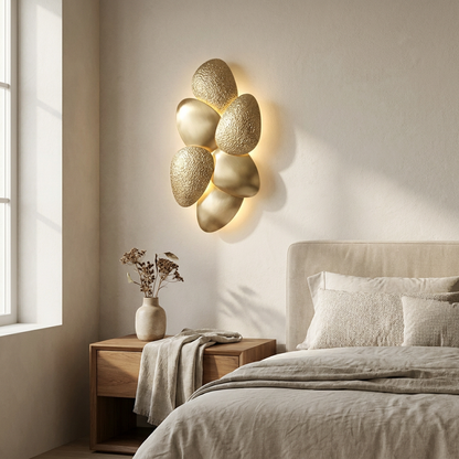 Nacre wall sconce styled in a bedroom