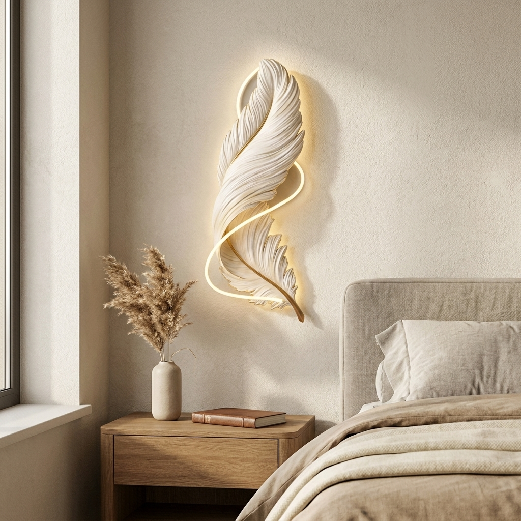 Quill wall art styled in a bedroom