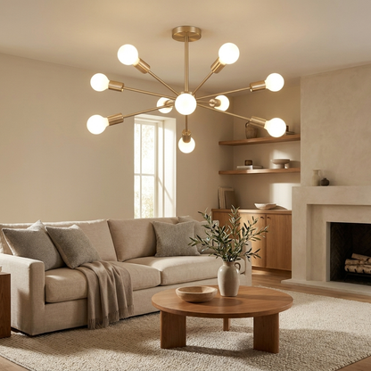 Cavell semi-flush ceiling light styled in a living room