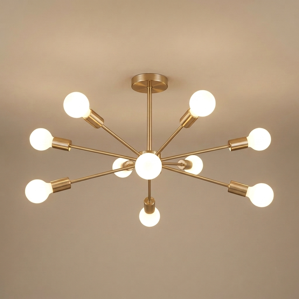 Cavell semi-flush ceiling light, gold 10 orbs