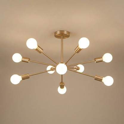 Cavell semi-flush ceiling light, gold 10 orbs