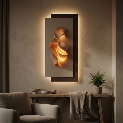 Dune backlit wall art panel, lit at night
