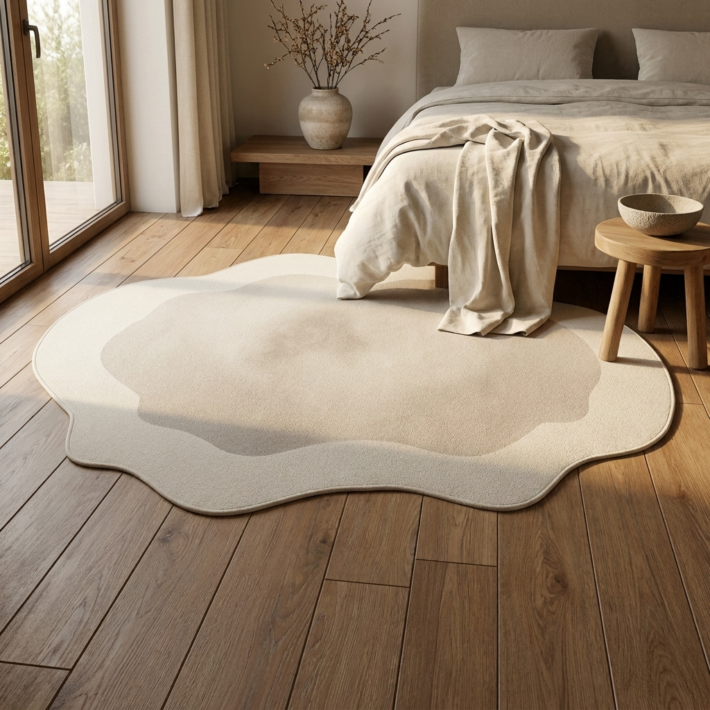Mirelle rug styled in a bedroom