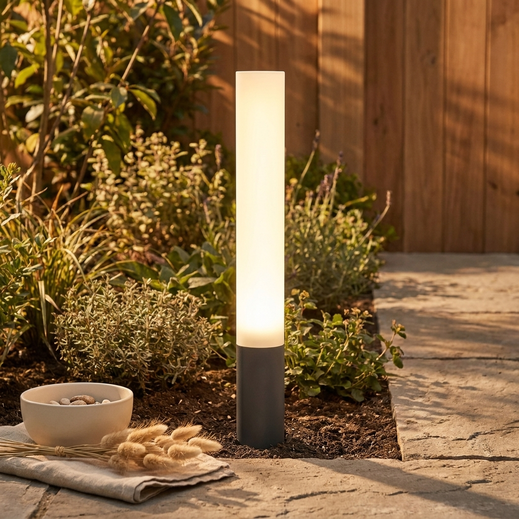 Celeste Garden Bollard styled at a villa entrance at dusk