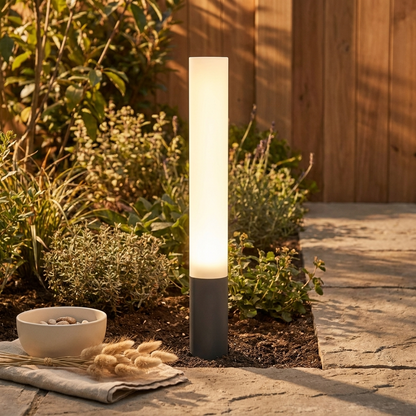 Celeste Garden Bollard styled at a villa entrance at dusk