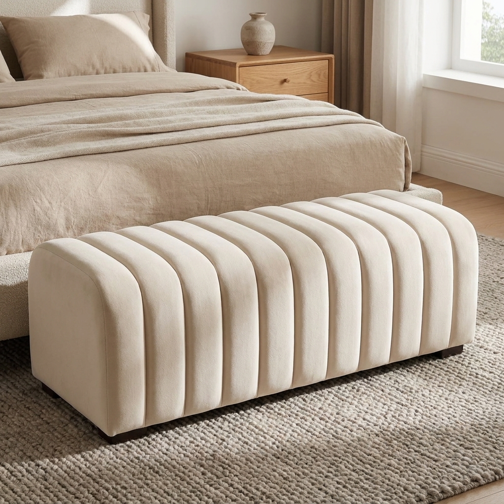 Repose bed bench styled in a bedroom