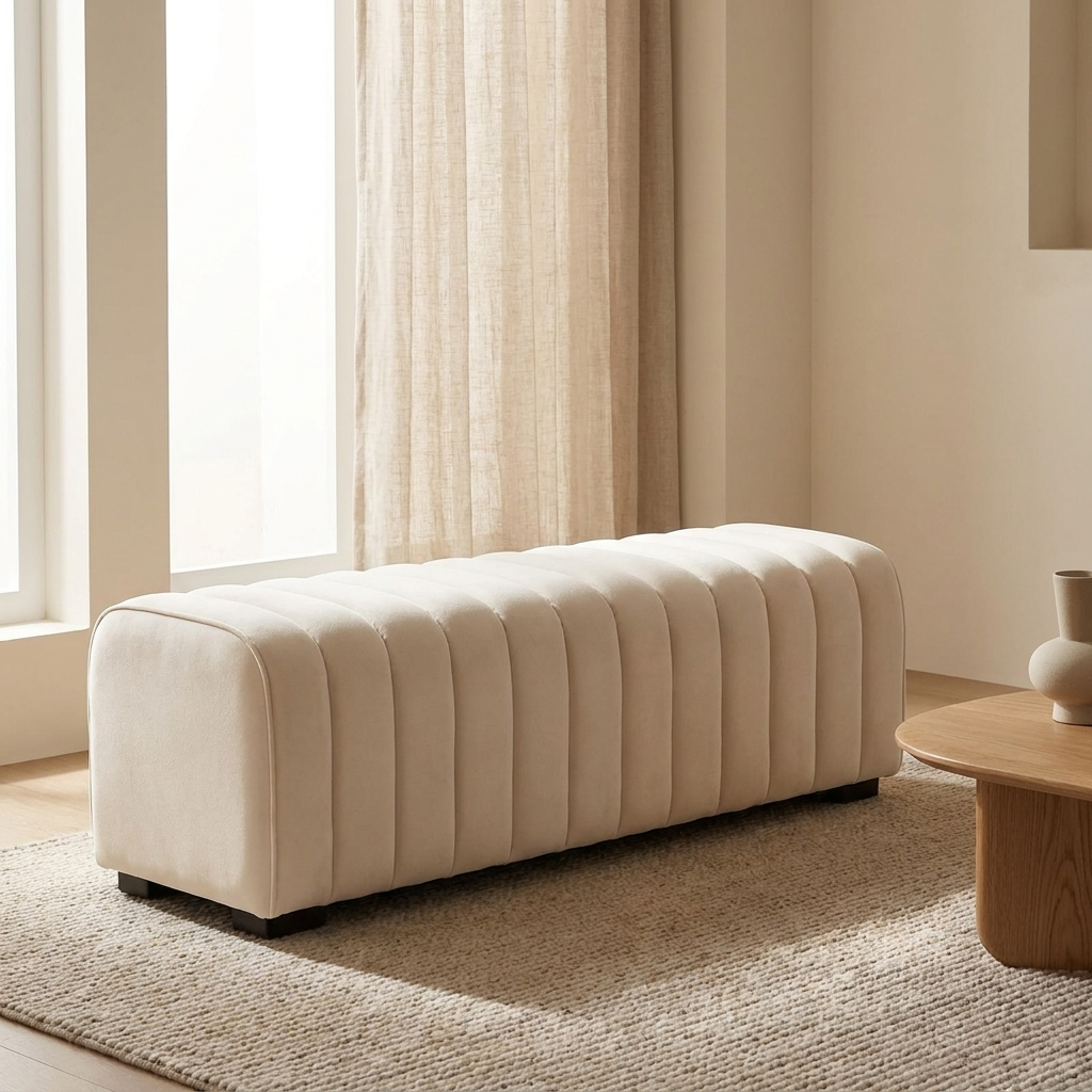 Repose bed bench styled in a living room