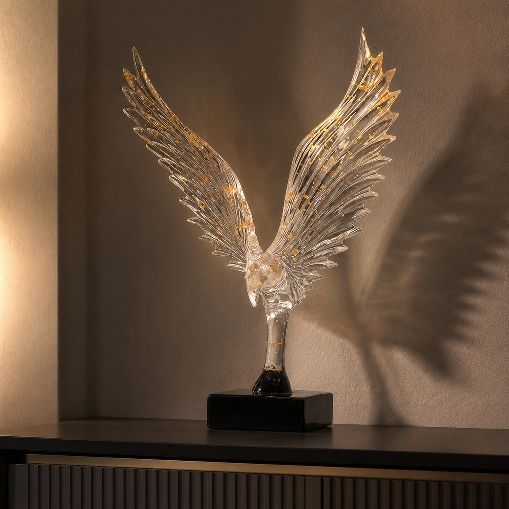 Riven sculpture, lit at night