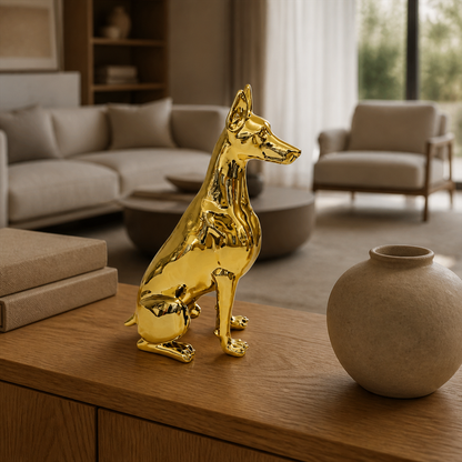 Rufus dog figurine styled in a living room
