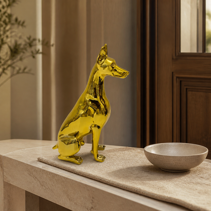 Rufus dog figurine styled in a entry