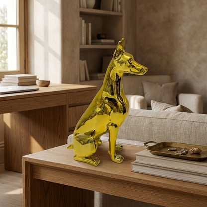 Rufus dog figurine styled in a study
