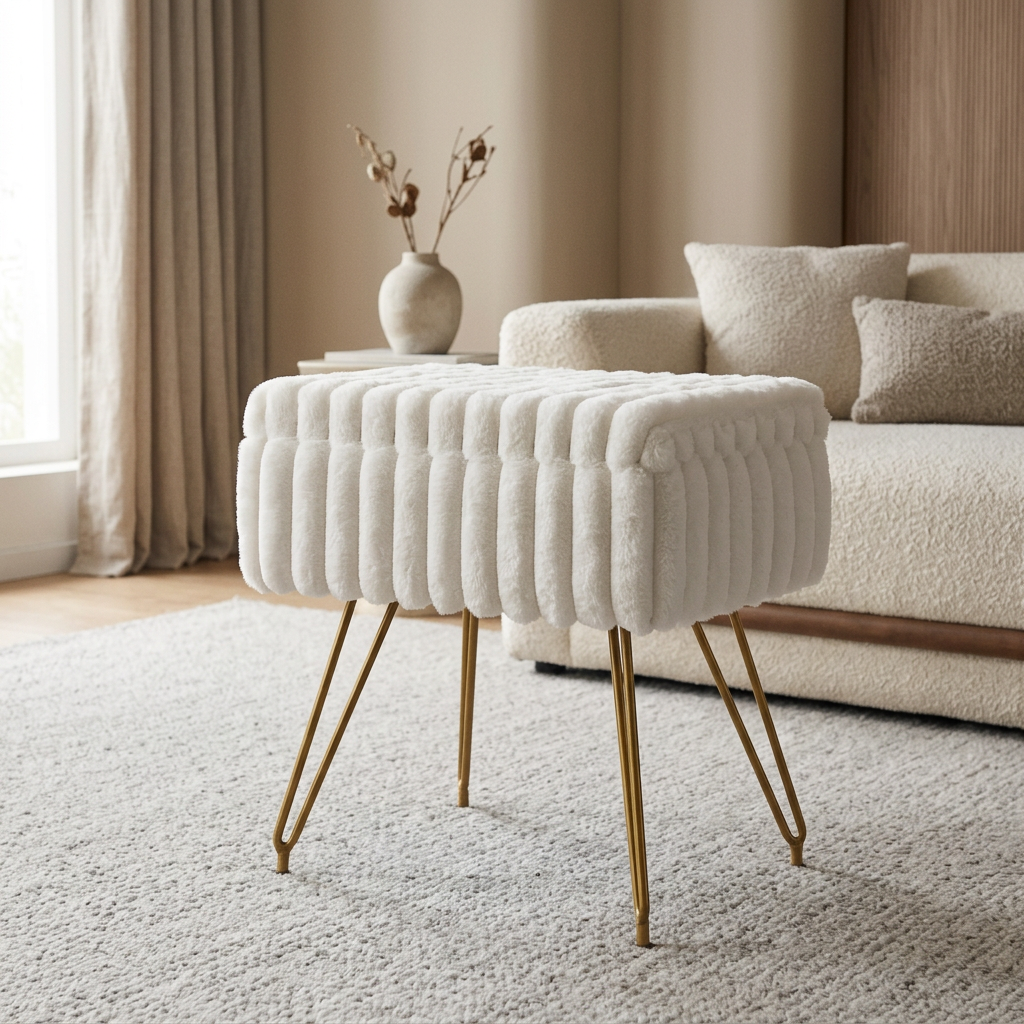 Saffron vanity stool styled in a living room