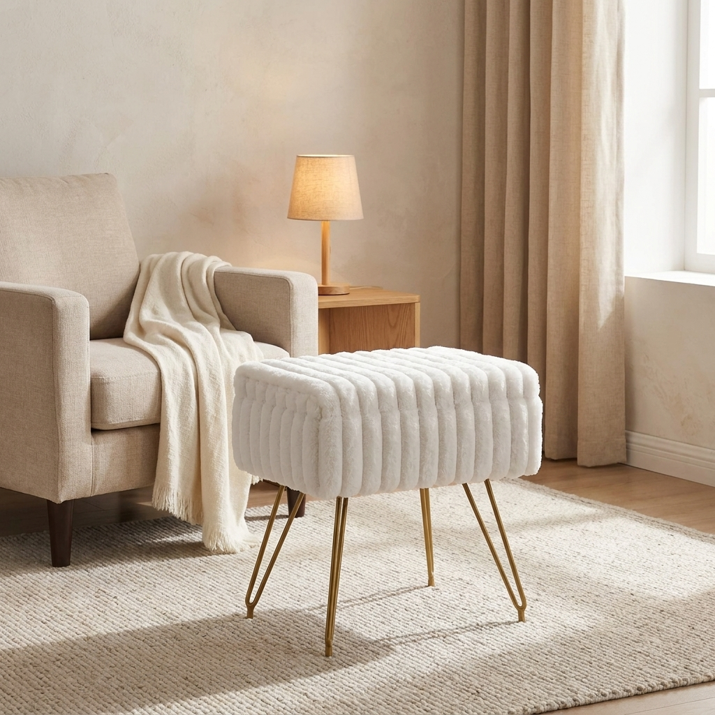 Saffron vanity stool styled in a reading corner