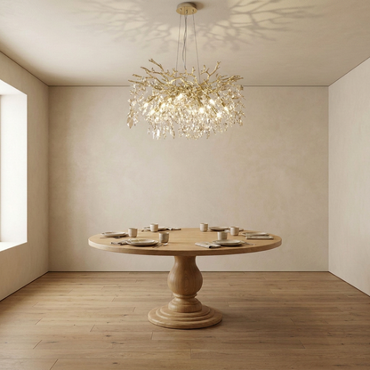 Elowen Crystal Branch Chandelier above a round dining table