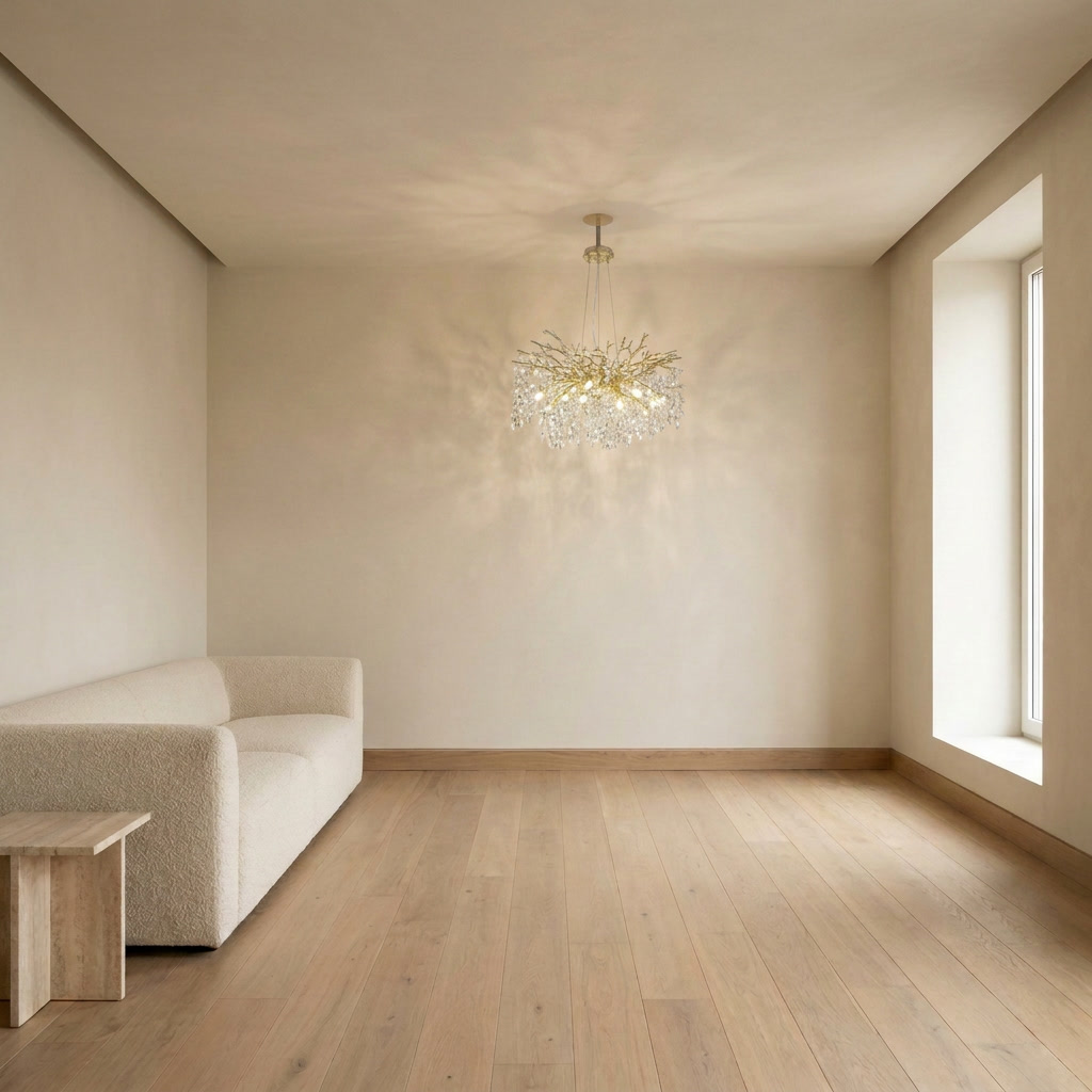 Elowen Crystal Branch Chandelier in a living room