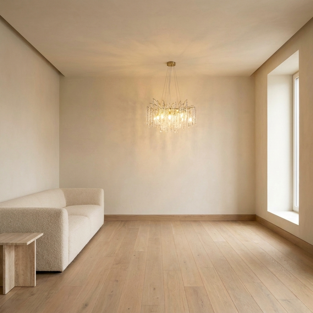 Liora Crystal Cascade Chandelier in a living room